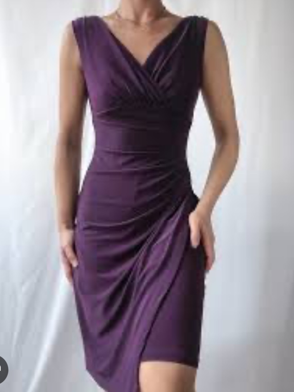 Ralph Lauren Deep Plum V-Neck Ruched Sheath Dress